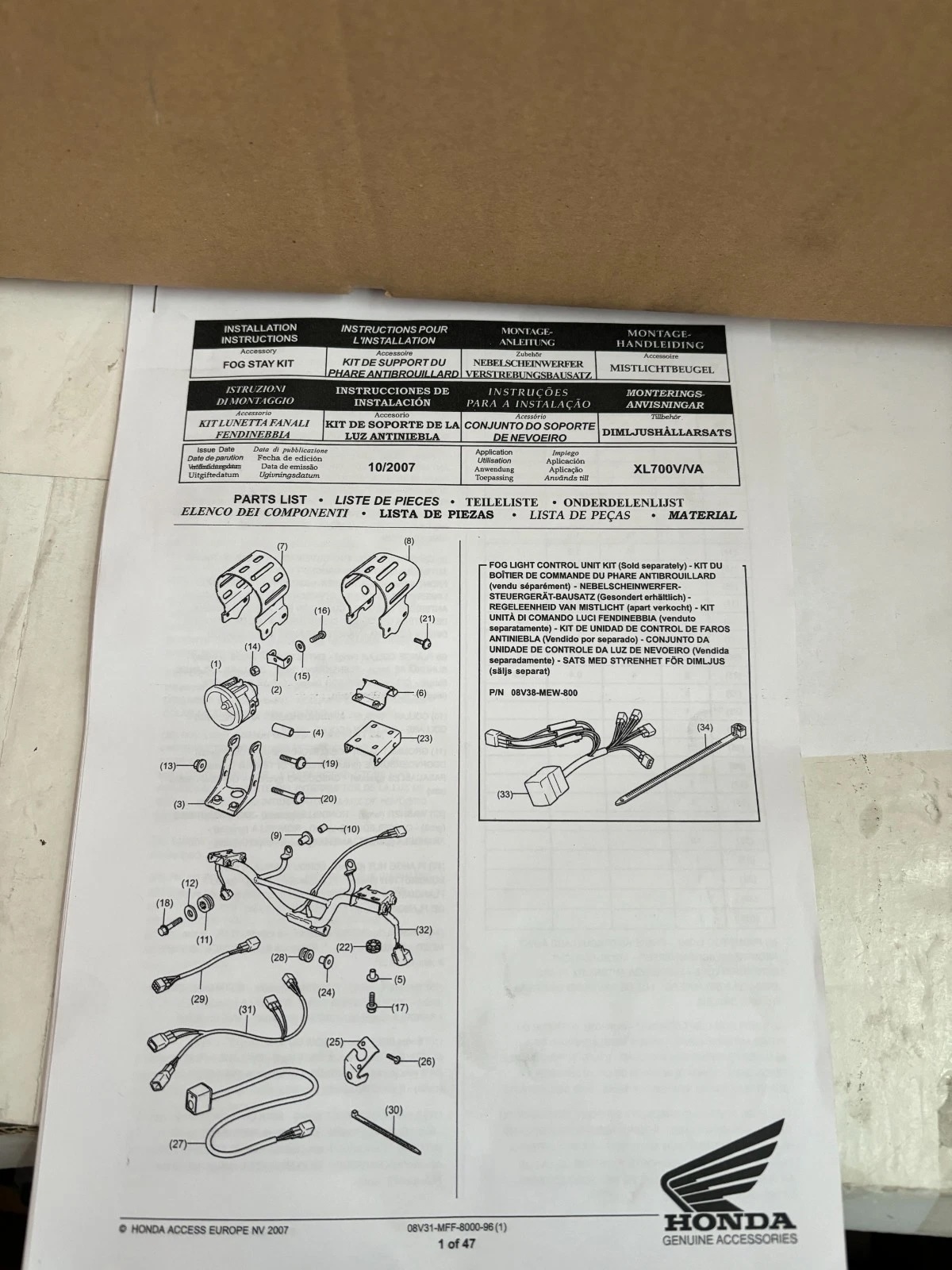 Kit Faretti Supplementari Honda XL700 Transalp Originali