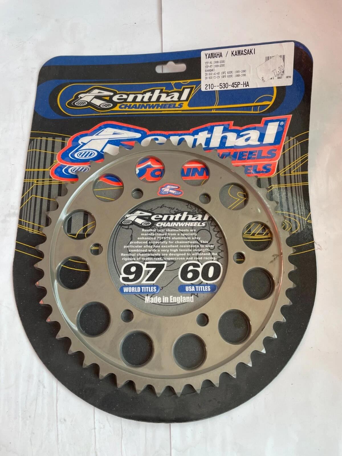 Corona Renthal in Ergal 45 denti passo 530 per Yamaha YZF-R1 R7 e Kawasaki GPZ GPX 600